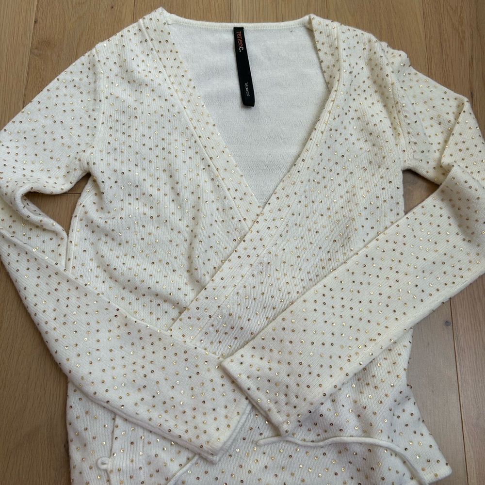 V-Neck Sweater with Gold Sequins
